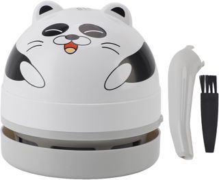 Aspirateur de bureau Mini aspirateur de poussière de table portable avec brosse de nettoyage Mini balayeuse de bureau sans fil pour nettoyer les miettes de poussière ordinateur (Panda)