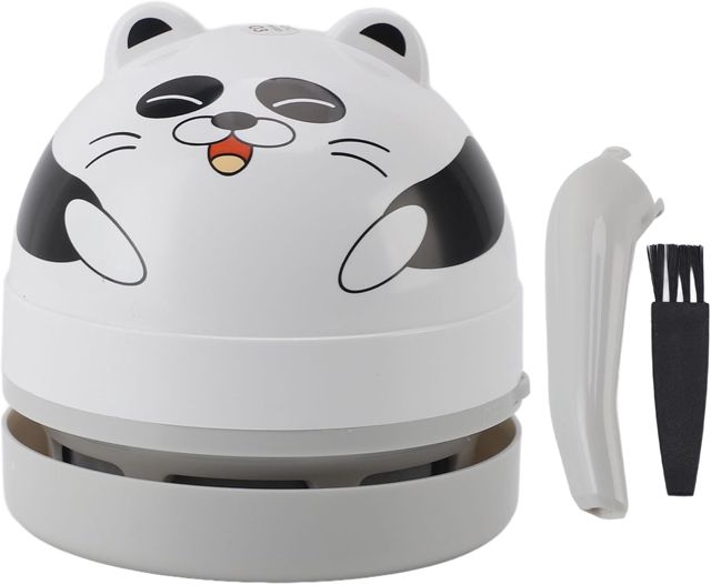 Aspirateur de bureau Mini aspirateur de poussière de table portable avec brosse de nettoyage Mini balayeuse de bureau sans fil pour nettoyer les miettes de poussière ordinateur (Panda)