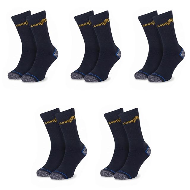 Goodyear Chaussettes de Travail Homme Rembourrées, Noir, EU 39-46, Lot de 5