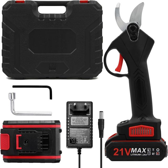 21V Sécateur Électrique sans fil 30 mm, Secateur Batterie de jardin 2 * 2000mAh, Charge Rapide, Design Antidérapant, Coupe Électrique Branches Professionnel