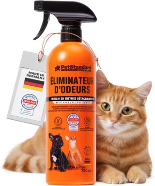 PetStandard Spray Enzymatique – Destructeur d’Odeurs Puissant & Détachant – Urine de Chien & Chat, Excréments, Vomissures – Sans danger les Animaux – Fabriqué en Allemagne – 750ml