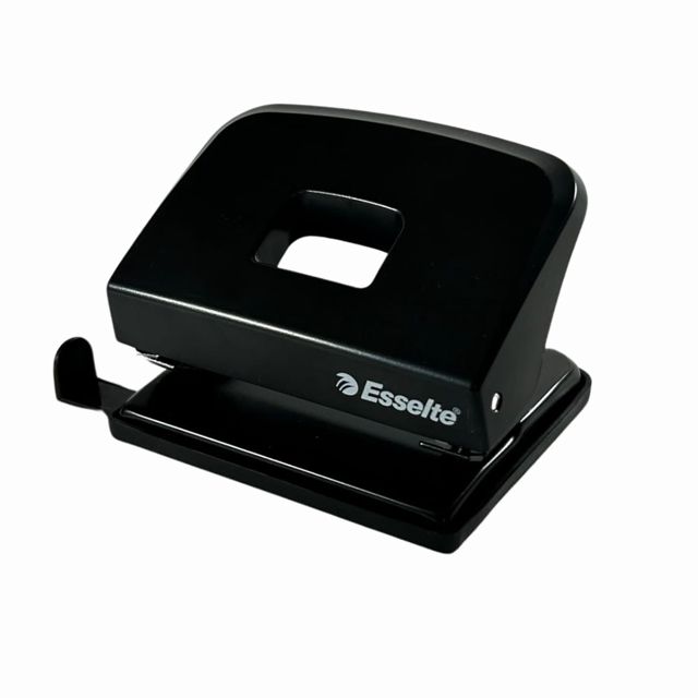 Esselte Perforatrice de bureau en métal - Perforatrice à papier - 20 feuilles - Rail de butée - Format A4/A5/A6 - Noir