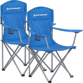 SONGMICS Lot de 2 chaises Pliantes, chaises de Camping, Structure Robuste et Confortable, Charge maximale 150 kg, avec Porte-gobelet, Chaise d'extérieur