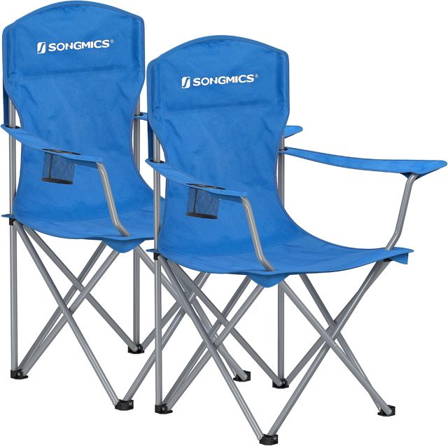 SONGMICS Lot de 2 chaises Pliantes, chaises de Camping, Structure Robuste et Confortable, Charge maximale 150 kg, avec Porte-gobelet, Chaise d'extérieur