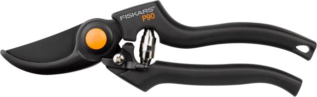 Fiskars Sécateur à lames franches, Diamètre de coupe: 2,6 cm, Lames en Acier avec revêtement antiadhésif, Longueur: 22,5 cm, Noir/Orange, Pro, P90, 1001530