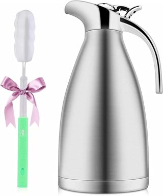 Luvan Carafe isotherme de 2 l,isotherme en acier inoxydable, double paroi avec isolation sous vide, isolation pour 12 et 24 heures de froid, carafe isotherme pour thé, eau, café