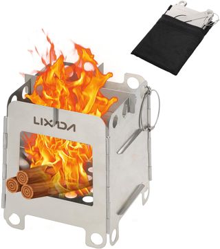 LIXADA Réchaud de Camping Pliant Portable Poêle à Bois Pliant Léger en Acier Inoxydable pour la Survie en Plein Air Cuisson Pique-Nique Chasse