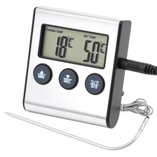 QWORK® Thermomètre Cuisine Numérique - Sonde, Fonction minuterie, Écran LCD - pour Cuisson au Four et Barbecue