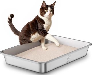 Bac Litiere pour Chat en INOX, Bac à Litière pour Grands Chats, Chatons et Lapins, Caisse Chats Litiere, Litiere Toilette pour Chat, Anti-Adhérent, Anti-Odeurs, Facile à Nettoyer