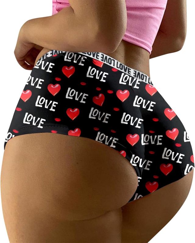 Femmes Bout à Bout Lingerie sans Spectacle Culotte lèvre Amour Coeur imprimé Slips sous-vêtements Sexy Coton Bikinis String sous-vêtements Vêtement Femme sous Vêtements Culotte Femme Dim