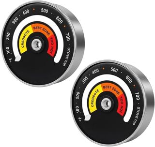 Lot de 2 thermomètres magnétiques pour poêle à bois, poêles à gaz et à charbon, 48 à 370 °C, en acier inoxydable