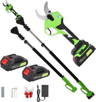 Sécateur électrique sans fil 40mm, perche télescopique 2m, LCD, 2x2,0Ah