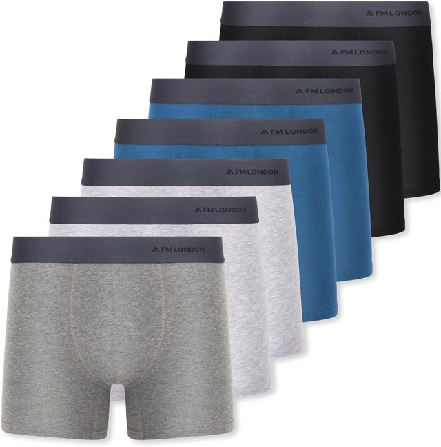 FM London Lot de 7 Boxers Respirants Homme sans Étiquette, Extensibles