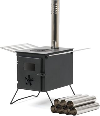 CampFeuer Poêle de tente | 54 x 40 x 259,5 cm | noir | Poêle à bois portable pour le camping, l'extérieur, la tente | Chauffage de tente camping, Réchaud de tente bois, Tent Stove