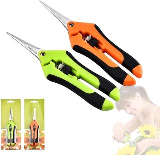 2pcs Sécateurs précision jardinage, Sécateurs de jardin à bouts droits, Ciseaux de jardinage en acier inoxydable, Sécateurs à main en acier pour la récolte fleurs fruits légumes weed bonsai