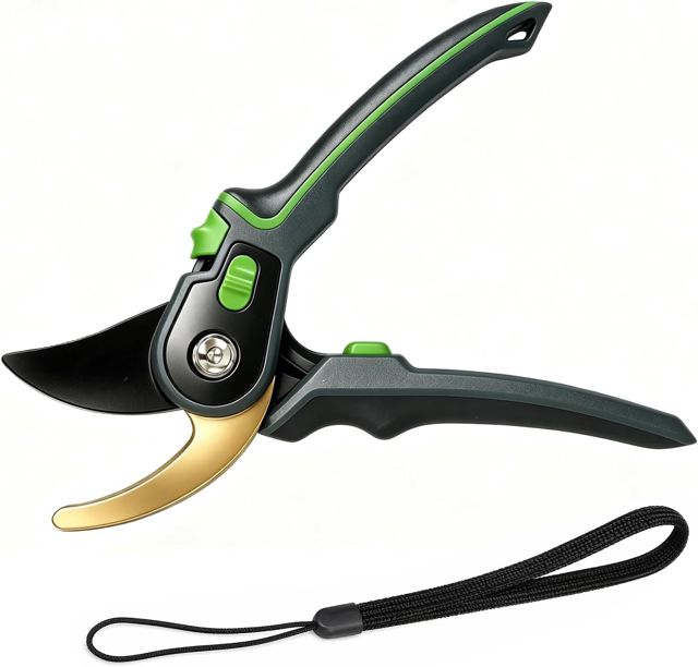 Sécateur de Jardin, Bypass avec Réglage Progressif, Lame SK5 Anti-Harz et Poignée Ergonomique, Secateur Précis et Polyvalent pour Rosiers, Arbustes, Arbres Fruitiers et Travaux de Jardin