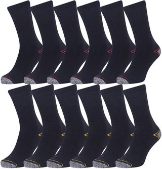 Iron Mountain Chaussettes de Travail Homme 12 Paires Noir – Chaussettes Thermiques Coton pour Chaussures de Sécurité, Renforcées Talon Pointe, Respirantes EU 39–46
