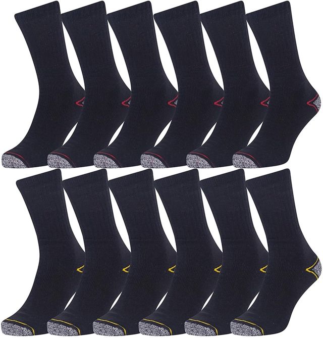Iron Mountain Chaussettes de Travail Homme 12 Paires Noir – Chaussettes Thermiques Coton pour Chaussures de Sécurité, Renforcées Talon Pointe, Respirantes EU 39–46