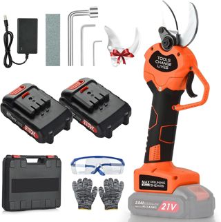 Sécateur électrique - Sécateur électrique professionnel 40 mm avec 2 batteries 21 V/2000 mAh - Sécateur sans fil pour jardinage, vigne, arbre fruitier (red)
