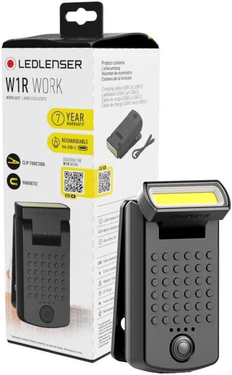 Ledlenser W1R Work Lampe de travail rechargeable, LED COB, 220lm, USB-C
