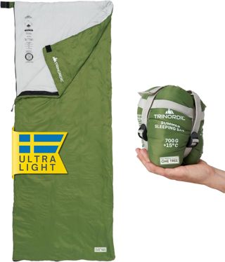 Trinordic Sac de Couchage Rectangulaire Ultraléger – avec Fermeture Éclair Anti-Coincement – Sac de Couchage Adulte d'Été Compacts – Camping, Randonnée, Trekking, Bikepacking et Voyage