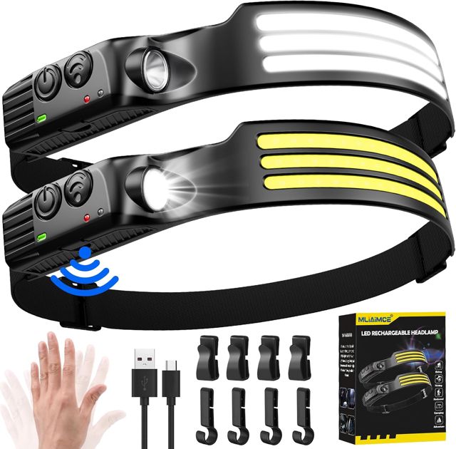 Lampe Frontale LED Ultra Puissante,3000 Lumens Super Lumineux 3*LED 230° Torche Frontale Rechargeable USB Capteur De Mouvement,Étanche IPX5 Poids 0.14lb léger,Pour Pêche,Camping,Cyclisme,Running