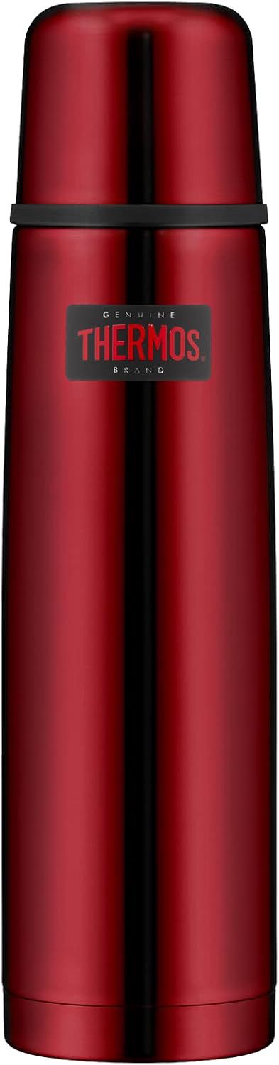 Thermos Light & Compact Stainless Steel Flask, Red, 1 Litre