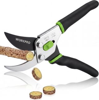 WORKPRO Sécateur Bypass 220 mm, Coupe-Branches pour Branches Fraîches 16 mm, Sécateur de Jardin avec Lame Antiadhésive et Poignée Ergonomique, Léger 267 g