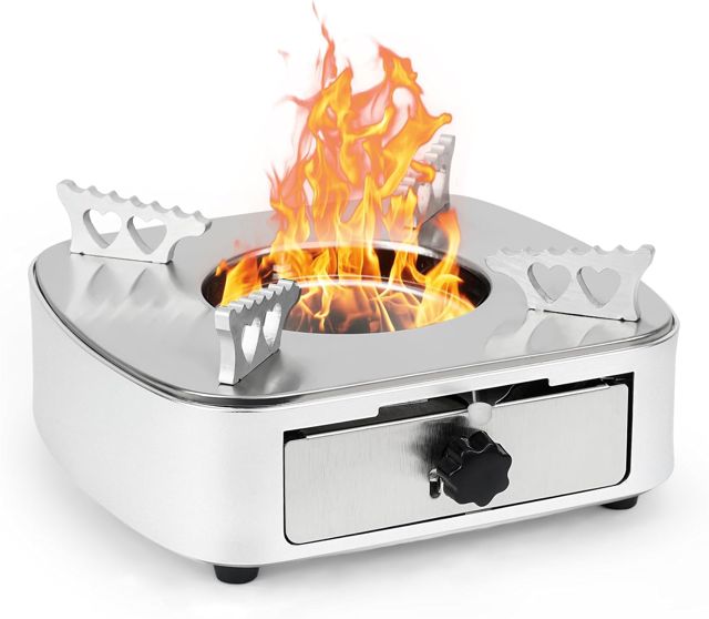 onlyfire Mini Réchaud à Alcool, Réchaud à Alcool Portable, Brûleur à Alcool Camping en Acier Inoxydable, Réchaud de Camping pour IntéRieur ExtéRieur Randonnée Pique-Nique Barbecue Trekking, Argent