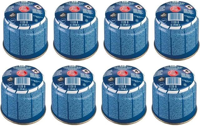 KEMPER - Lot de 8 Cartouches de Gaz 190g – Modèle 200 – Butane Universel avec Système Sécurité STOP GAZ pour Réchaud, Lampe de Camping & Lampe à Souder