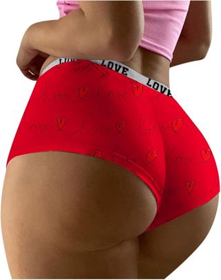 Femmes Bout à Bout Lingerie sans Spectacle Culotte lèvre Amour Coeur imprimé Slips sous-vêtements Sexy Coton Bikinis String sous-vêtements Culotte Dim Femme Taille Haute Shorty Femme Lot F407C