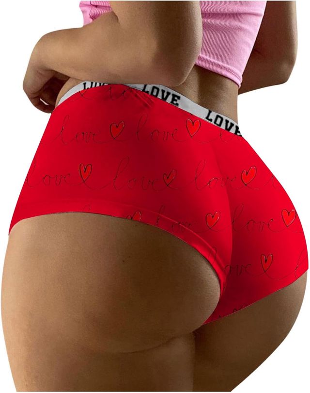 Femmes Bout à Bout Lingerie sans Spectacle Culotte lèvre Amour Coeur imprimé Slips sous-vêtements Sexy Coton Bikinis String sous-vêtements Culotte Dim Femme Taille Haute Shorty Femme Lot F407C