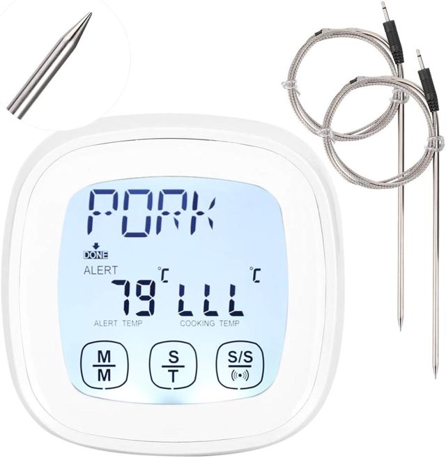 VBESTLIFE Thermomètre numérique pour Barbecue, sonde de Cuisson pour Barbecue, jauge de température, Outils de Cuisine avec Longues sondes Pliables, pour la Cuisine