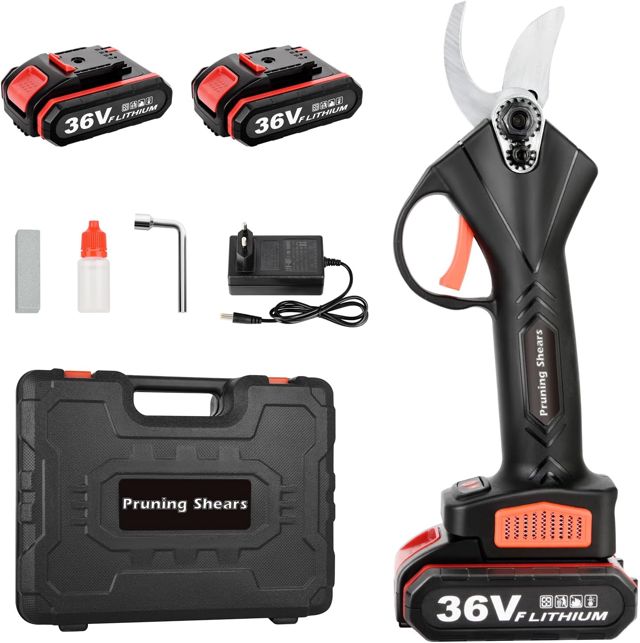 sécateur électrique sans balais, 30 mm Sécateur électrique avec 2 batteries de 36V 2.0Ah, lames en SK5, diamètre de coupe de 20-30mm pour Le Jardinage, Les Arbres fruitiers