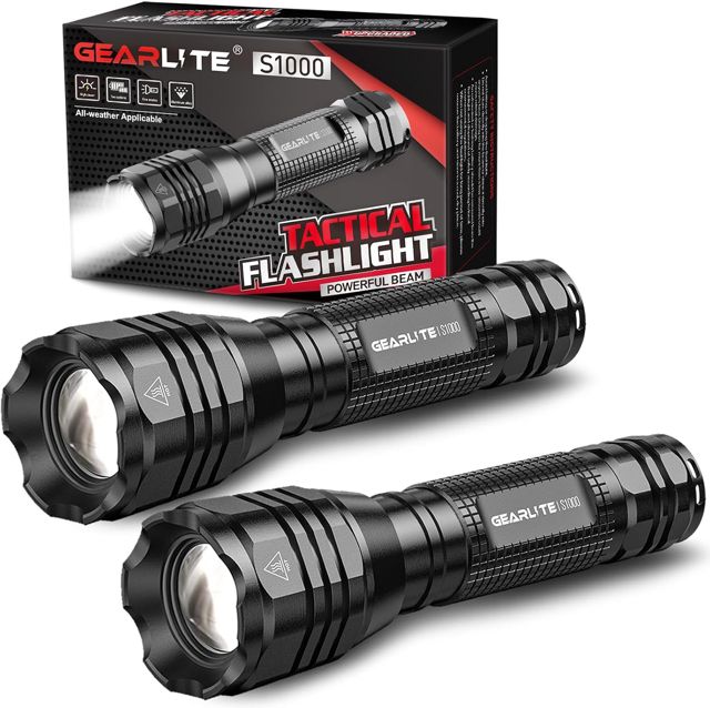 GEARLITE Lampe Torche LED Ultra Puissante 2 Pièces, 5000 Lumens 5 Modes Mini Lampe De Poche LED Ultra Puissante, IP65 Étanche Zoomable Lampe Tactique Aluminium pour Enfant Camping Urgences
