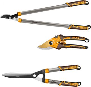 INGCO HLT76033 Set de Jardinage 3 Pièces Professionnel | Sécateur, Cisaille à Haie et Coupe-Branches en Acier SK5