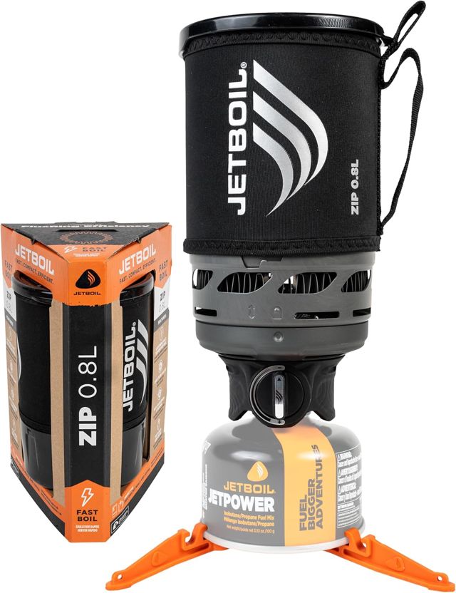 Jetboil Zip – Réchaud portable à ébullition rapide de 0,8 l avec bouton d'allumage facile à tourner pour la randonnée et le camping, nouveau pour 2025, brûleur au propane/isobutane avec tasse de