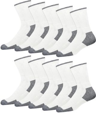 SOXCO 10P Chaussettes de sport mi-mollet en coton homme | Technologie DRI-WIK d’évacuation de l’humidité | Semelle HEX-COMB coussinée | Talon et pointe renforcés | Lot de 10 paires