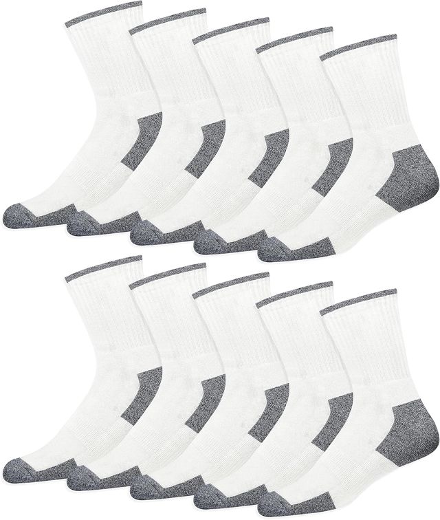 SOXCO 10P Chaussettes de sport mi-mollet en coton homme | Technologie DRI-WIK d’évacuation de l’humidité | Semelle HEX-COMB coussinée | Talon et pointe renforcés | Lot de 10 paires
