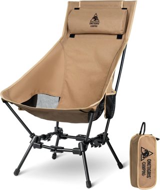 OneTigris DRAGONHIDE Chaise de camping à dossier haut, pliable, 150 kg, légère, avec 2 poches latérales, ultra légère pour l'extérieur, la randonnée, marron coyote, CE-ZDY06-DE