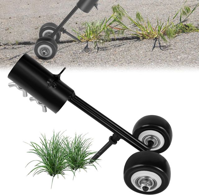 OFFCUP Désherbeur Manuel avec Roues, 2 en 1 Weed Snatcher, Outil D'Élimination des Mauvaises Herbes, DéSherbage Debout, Outil de Désherbage Weeds Puller pour Jardin Patio Pelouse