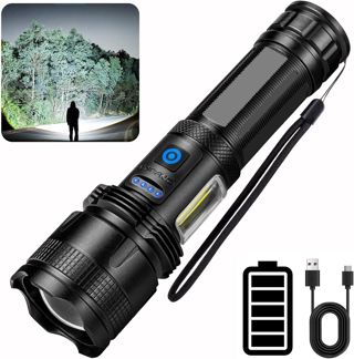ZEUSFIRE Lampe Torche LED Ultra Puissante, 500000 Lumens Lampe Torche LED Rechargeable, Super Lumineuse 7 Modes Longue Durée, IPX7 Étanche Lamp Torch Pour Camping, Randonnée