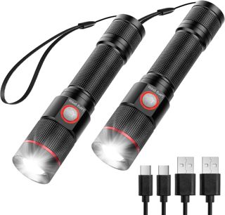 Lepro Lampe Torche Rechargeable USB C Zoomable 5 Modes D’éclairage Lot de 2