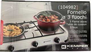Kemper 104982 Réchaud 3 Feux Alimenté au gaz avec Couvercle, Acier inoxydable