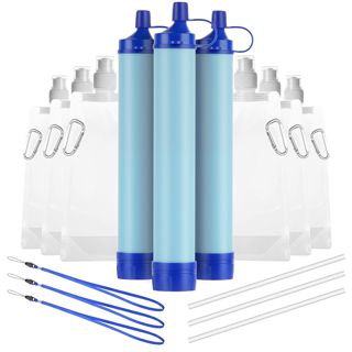 HOTUT Paille Filtrante à Eau Survival, Filtre à Eau pour l'Extérieur avec sac à eau par gravité, Filtre Portable 0.01 Micron Élimine 99.99% Bactéries, Pour Randonnée Camping Urgence, Sans BPA