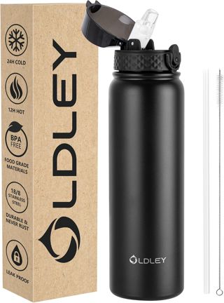 OLDLEY Bouteille d'eau en Acier Inoxydable avec Paille 1L Isotherme Sous Vide Grande gourde en Métal Étanche Garder les Boissons au Chaud et au Froid pour Vélo Camping Sports Gym Adulte Femme Homme