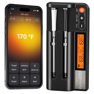 Thermomètre à Viande Intelligent Sans Fil avec 2 Sondes, avec Bluetooth 5.3 multi-capteurs, surveillance par application avec minuterie et alarme, IPX7 Etanche Thermomètre pour Cuisine Gril BBQ