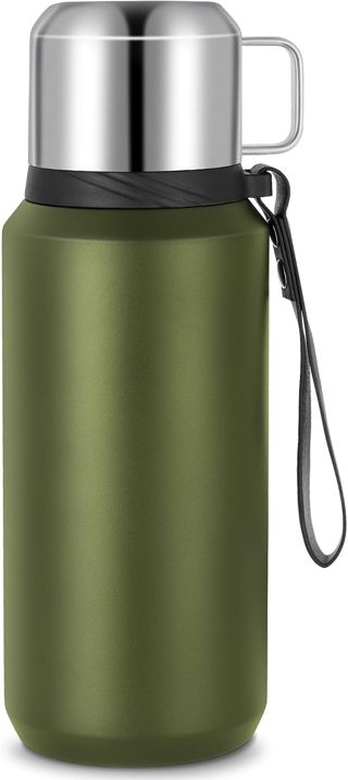Thermos Isotherme, Gourde Isotherme en Acier Inoxydable de 800ml, Etanche de Voyage pour Thé, Mug Isotherme sans BPA pour Travail, Ecole, Randonnée (Vert)