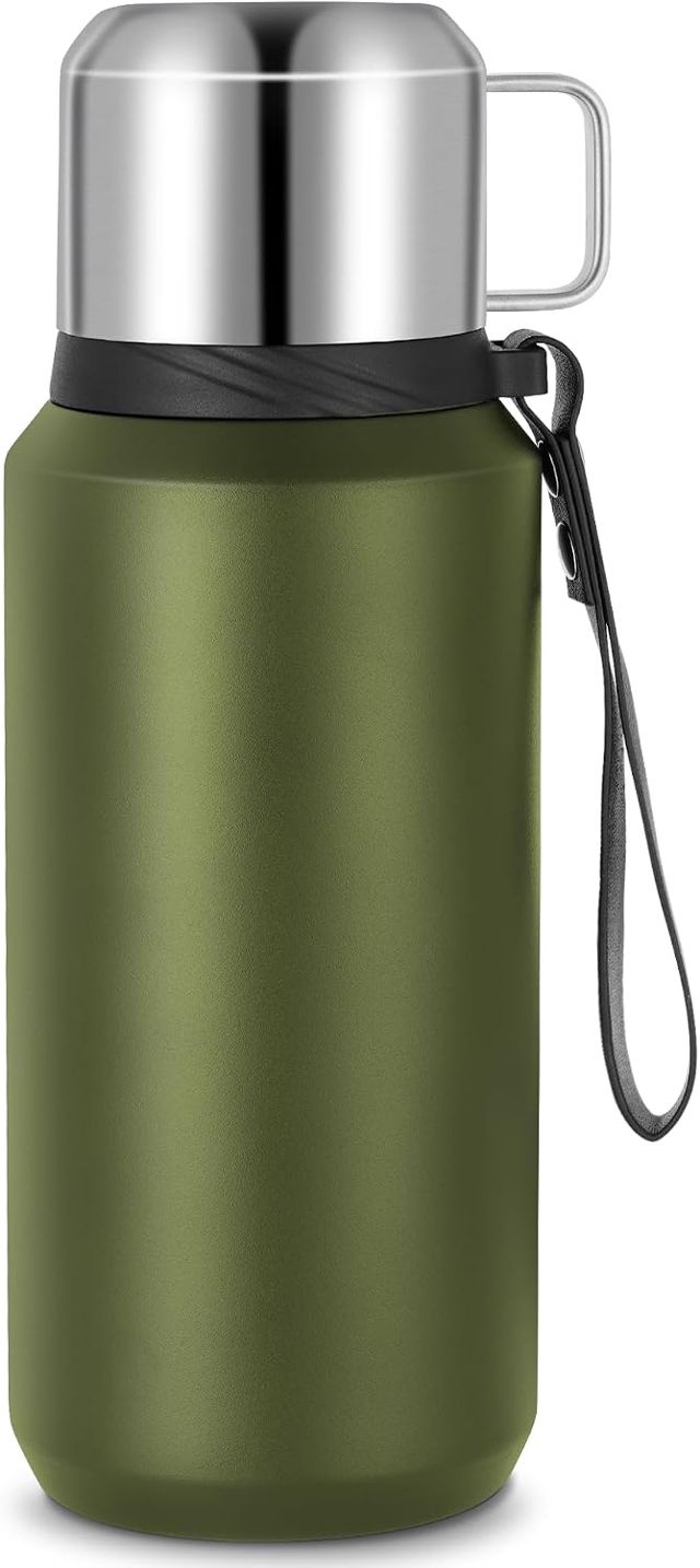 Thermos Isotherme, Gourde Isotherme en Acier Inoxydable de 800ml, Etanche de Voyage pour Thé, Mug Isotherme sans BPA pour Travail, Ecole, Randonnée (Vert)