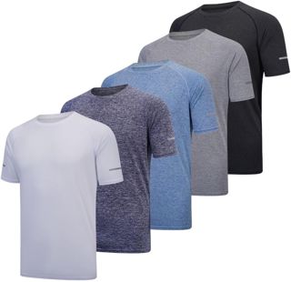 Lot de 5 t-shirts de sport pour homme à manches courtes et encolure ronde, matière perméable à l’air